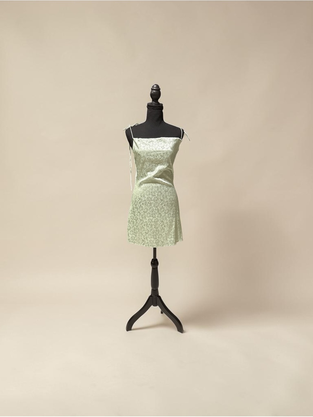 Cider Pale Green Lace Slip Mini Dress
